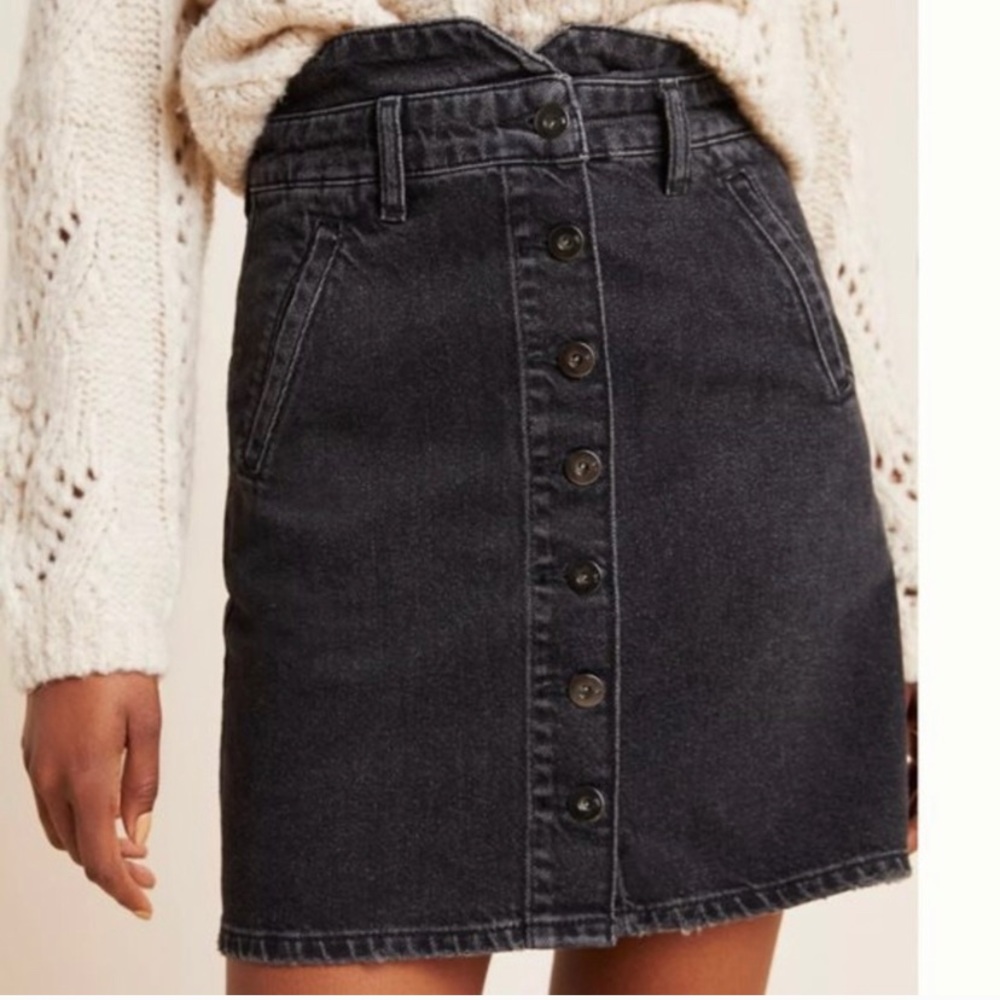 NWT Anthropologie High-Waist Black Acid Wash Skirt